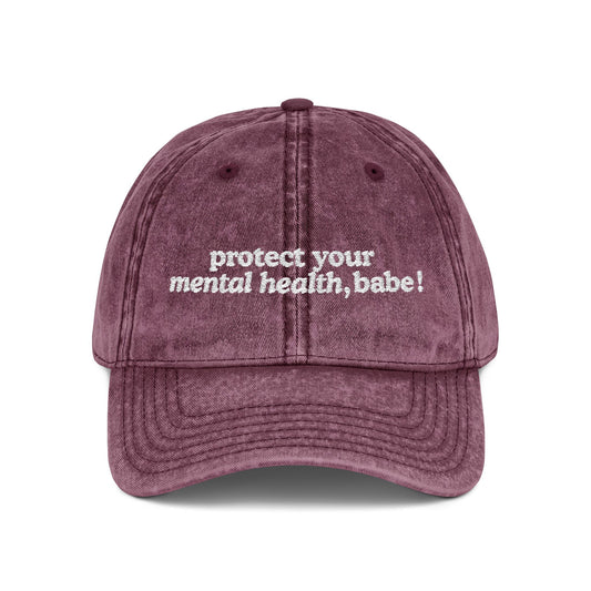 Protect Your Mental Health Vintage Denim Embroidered Hat