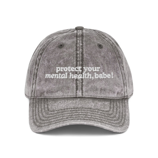 Protect Your Mental Health Vintage Denim Embroidered Hat